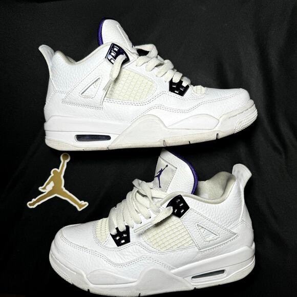 Size 6 - Nike Air Jordan 4 Retro GS Purple Metallic Men's Shoes - Picture 2 of 8